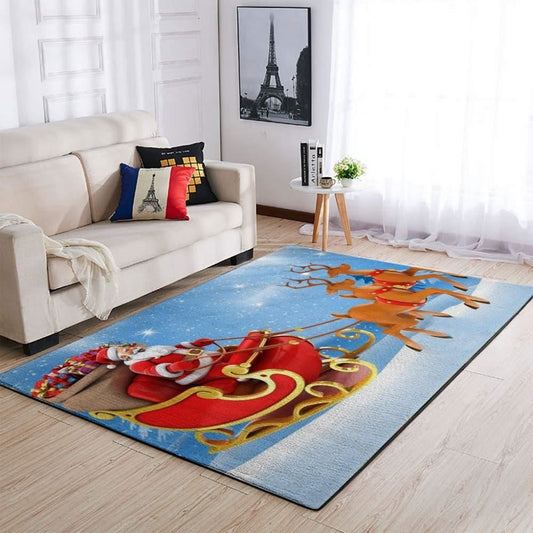 Christmas Rugs, Christmas Santa Claus & Amp Deer Sleigh Area Limited Edition Rug, Christmas Floor Mats