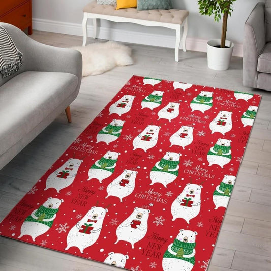 Christmas Rugs, Christmas Teddy Bear Pattern Print Area Limited Edition Rug, Christmas Floor Mats