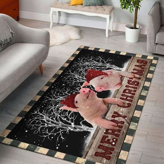 Christmas Rugs, Cute Pigs Merry Christmas Pet Lovers Limited Edition Rug, Christmas Floor Mats