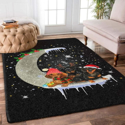 Christmas Rugs, Dachshund On The Moon Limited Edition Rug For Christmas, Christmas Floor Mats