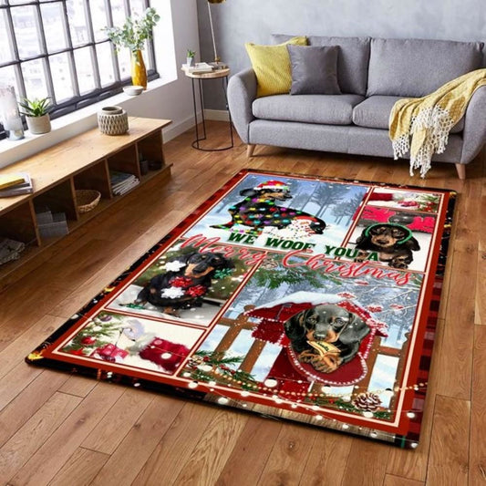 Christmas Rugs, Dachshund Rug We Woof You A Merry Christmas, Christmas Floor Mats