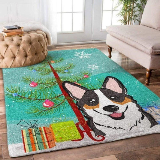 Christmas Rugs, Depicting The Quirkiness Corgi With Christmas Limited Edition Rug, Christmas Floor Mats