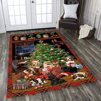 Christmas Rugs, Dog Family Christmas Rectangle Limited Edition Rug, Christmas Floor Mats