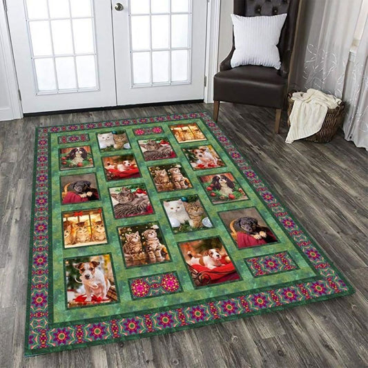 Christmas Rugs, Dogs And Cats Christmas Rectangle Limited Edition Rug, Christmas Floor Mats