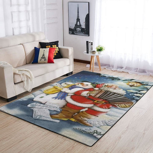 Christmas Rugs, Festivities With Christmas Santa Claus &amp Snowman Area Limited Edition Rug, Christmas Floor Mats