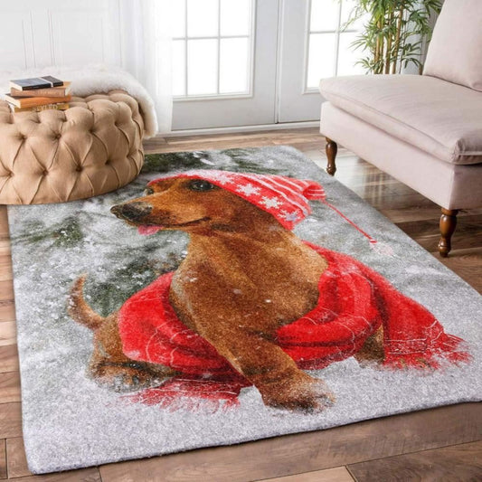 Christmas Rugs, Ho-Ho-Hound Happiness With Dachshund Christmas Limited Edition Rug, Christmas Floor Mats