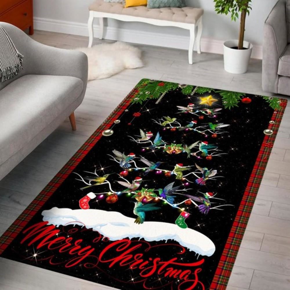 Christmas Rugs, Hummingbird Christmas Tree Rug, Christmas Floor Mats