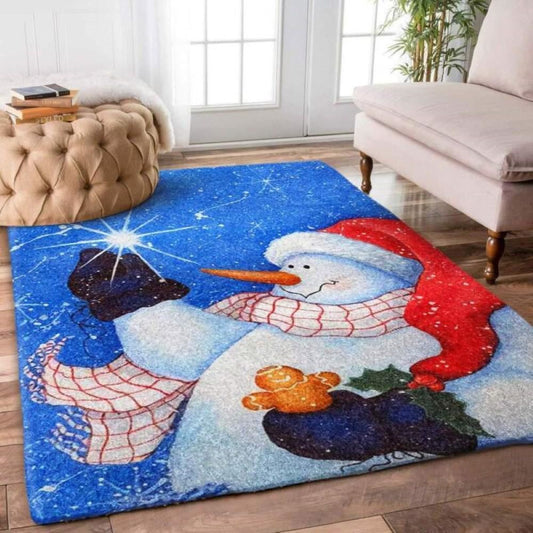 Christmas Rugs, Narratives In Snowflakes With Christmas Snowman Limited Edition Rug, Christmas Floor Mats