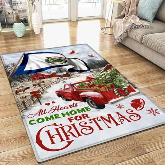 Christmas Rugs, Red Truck West Virginia Rug All Hearts Come Home For Christmas, Christmas Floor Mats