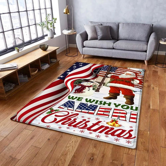 Christmas Rugs, Santa Claus US Rug We Wish You Ameri Christmas, Christmas Floor Mats