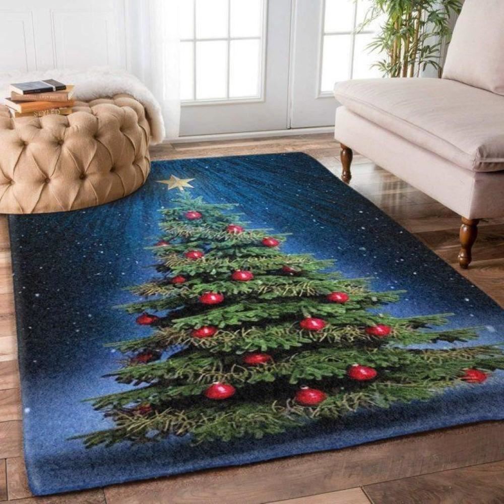 Christmas Rugs, Snowy Narratives With Christmas Tree Limited Edition Rug, Christmas Floor Mats