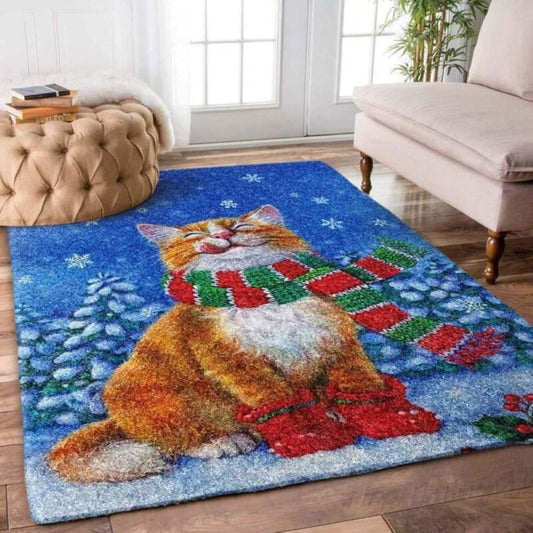 Christmas Rugs, Starlit Splendor With Christmas Cat Limited Edition Rug, Christmas Floor Mats