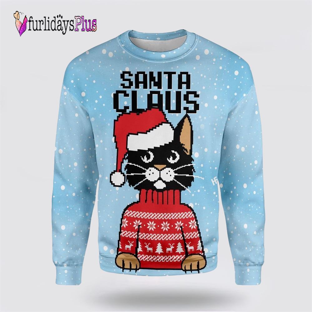 Christmas Santa Claus Cat Ugly Christmas Sweater, Cat Lover Christmas Sweater