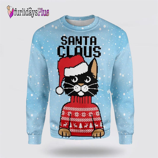 Christmas Santa Claus Cat Ugly Christmas Sweater, Cat Lover Christmas Sweater