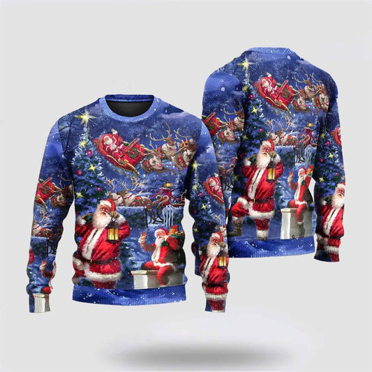 Christmas Santa Claus Chilling Happy Xmas Light Art Style Ugly Christmas Sweater For Men And Women, Christmas Gift, Christmas Winter Fashion