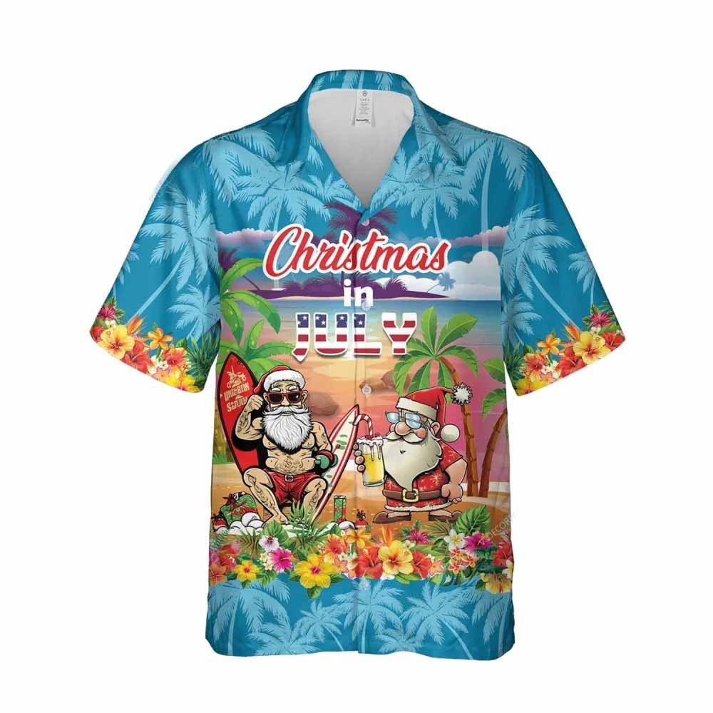 Christmas Santa Claus Surfing Hawaiian Shirt, Xmas Hawaiian Shirts