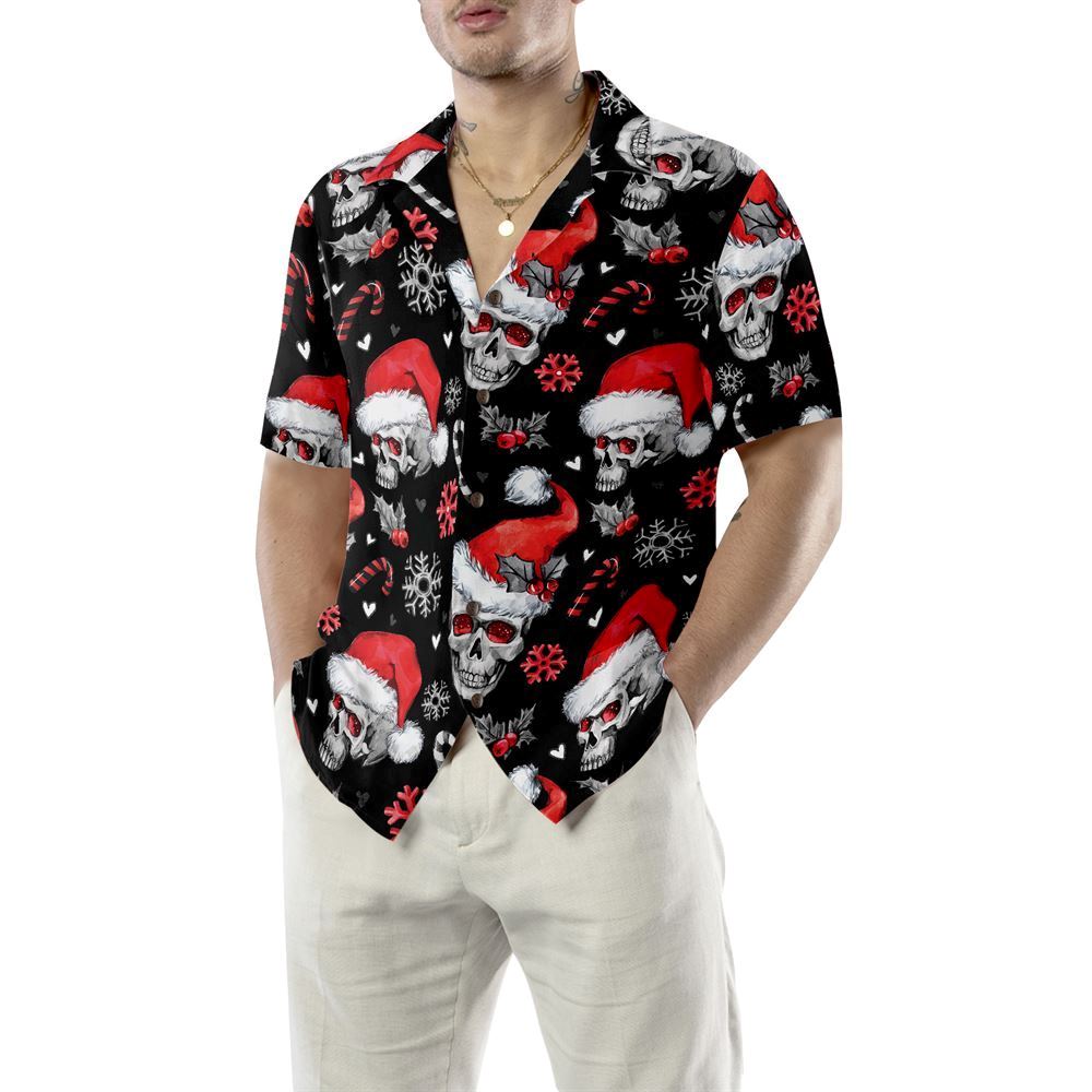 Christmas Skulls With Candy Canes Christmas Hawaiian Shirt, Xmas Hawaiian Shirts
