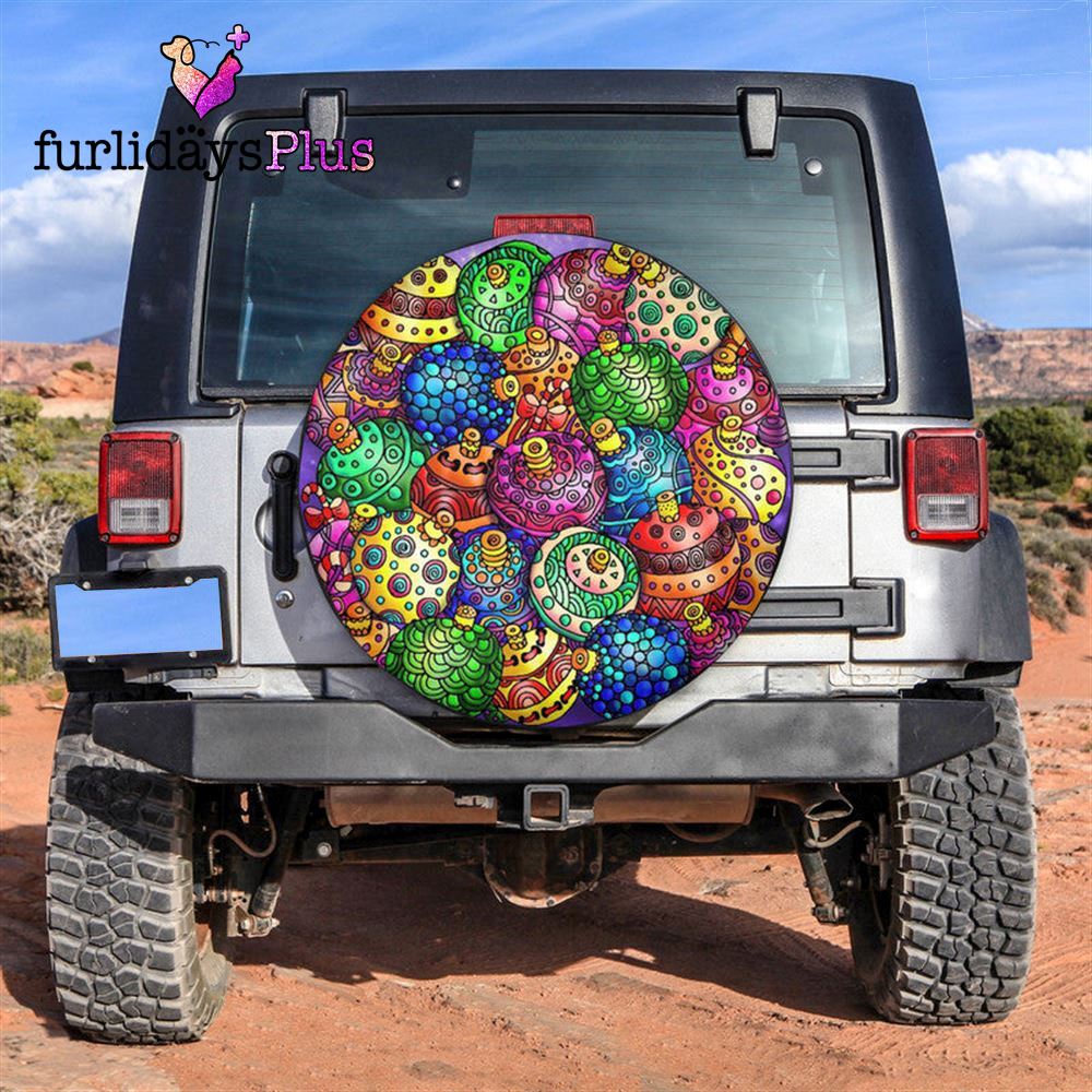 Christmas Tire Cover, Christmas Beads Hippie Art Tire Cover, Tire Covers For Cars