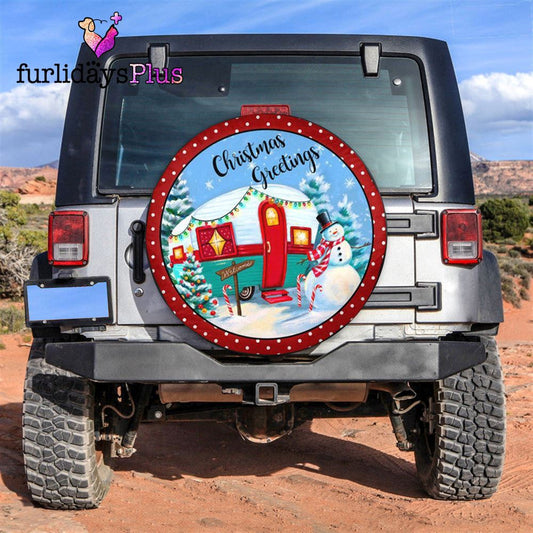 Christmas Tire Cover, Christmas Greetings With Camping Snowman Tire Cover, Tire Covers For Cars