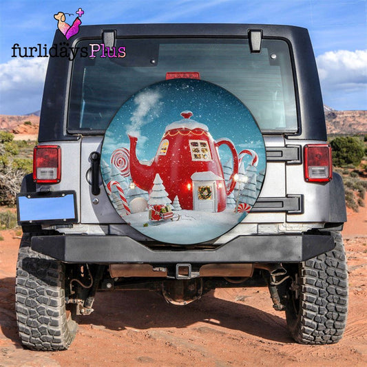 Christmas Tire Cover, Christmas Tea Pot House Tire Cover, Tire Covers For Cars