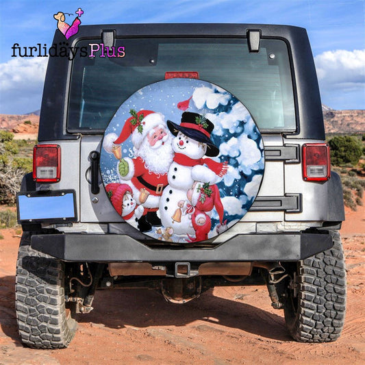 Christmas Tire Cover, Here Comes Santa Claus Frosty The Snowma Tire Cover, Tire Covers For Cars