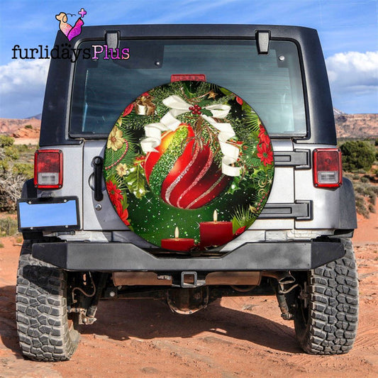 Christmas Tire Cover, Red Green Christmas Beads And Candles Tire Cover, Tire Covers For Cars
