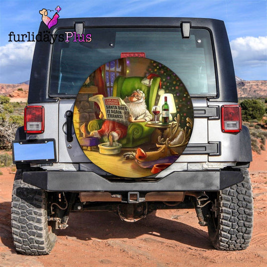 Christmas Tire Cover, Santa Claus And Deer Relaxing Tire Cover, Tire Covers For Cars