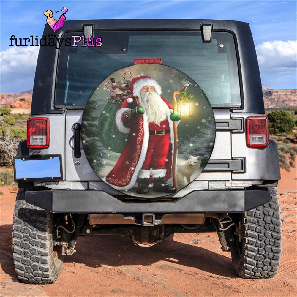 Christmas Tire Cover, Santa Claus And Dog Gifts Tire Cover, Tire Covers For Cars