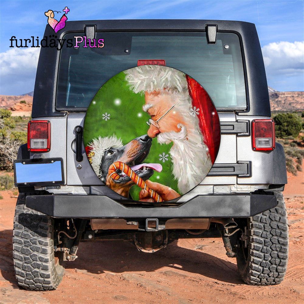 Christmas Tire Cover, Santa Claus And Dog Lover Tire Cover, Tire Covers For Cars