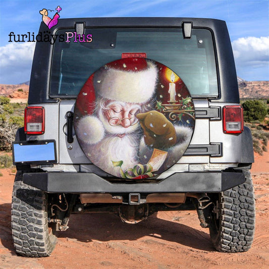 Christmas Tire Cover, Santa Claus In Front Of The Candle Tire Cover, Tire Covers For Cars