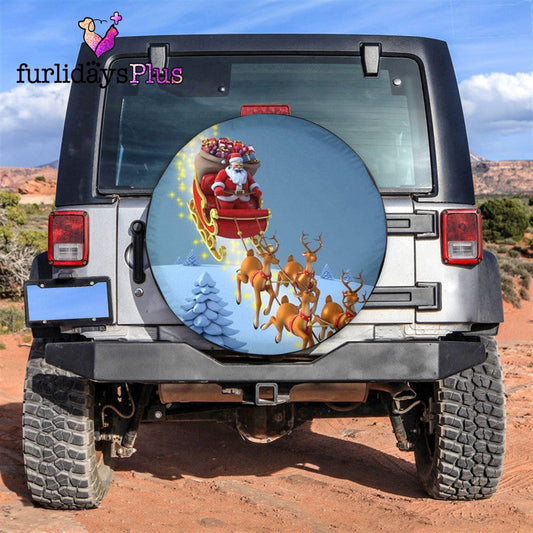 Christmas Tire Cover, Santa Claus With Reindeers Tire Cover, Tire Covers For Cars