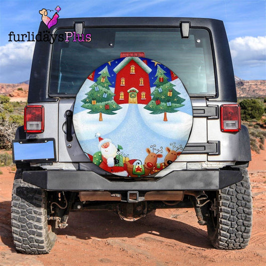 Christmas Tire Cover, Santa Claus Xmas Tree And House Tire Cover, Tire Covers For Cars