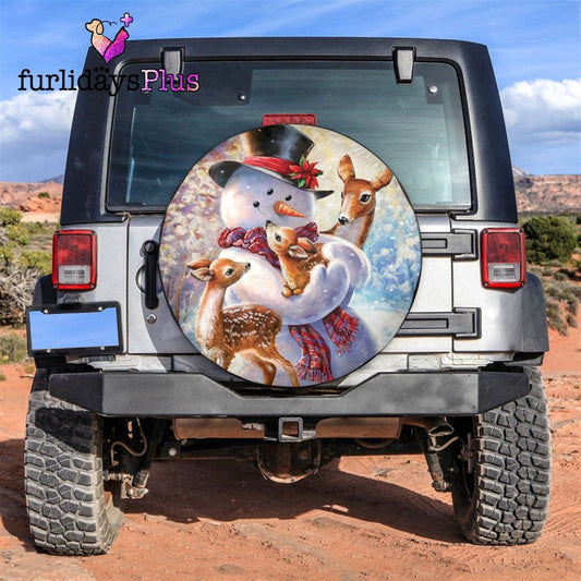 Christmas Tire Cover, Snowman And Deer Lover Tire Cover, Tire Covers For Cars