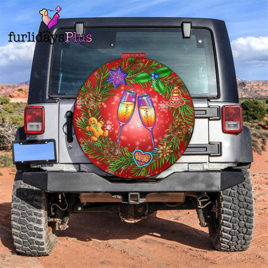 Christmas Tire Cover, Wine Glass Christmas Laurel Wreath Art Tire Cover, Tire Covers For Cars