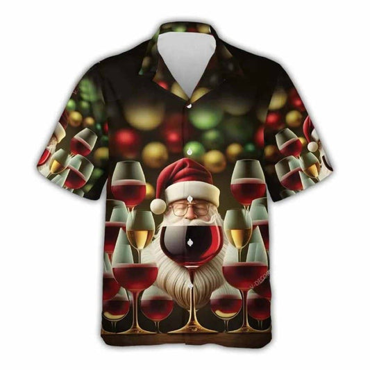 Christmas Wine Santa Claus Aloha Hawaiian Shirt, Xmas Hawaiian Shirts