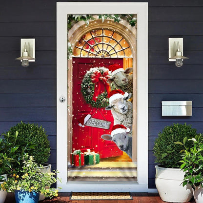 Christmas With My Herd Sheep Cattle Farmer Door Cover, Door Christmas Cover