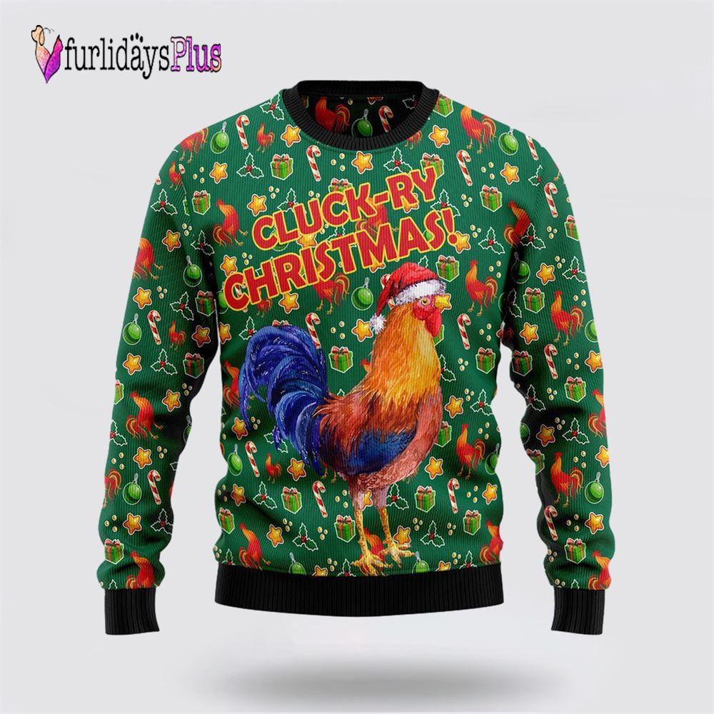 Cluck-ry Christmas Funny Ugly Christmas Sweater, Sweater Gifts For Pet Lover