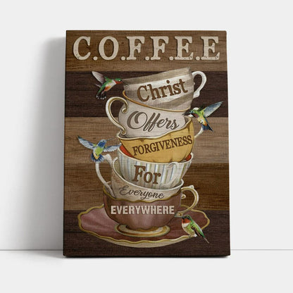 Coffee Christ Offers Forgiveness For Everyone Everywhere Canvas Wall Art - Jesus Wall Art Home Decor - Religious Canvas Prints