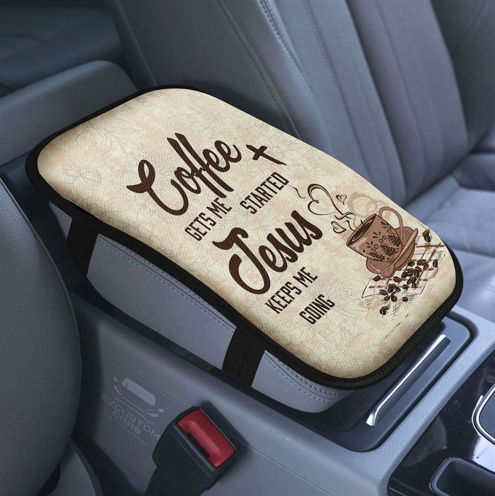 Coffee Cup Hummingbird Christ Offer Forgiven For Everyone Car Center Console Cover, Bible Verse Armrest Pad Cover, Religious Car Accessory