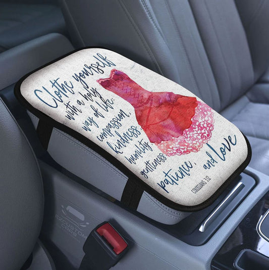 Coffee Cup Hummingbird Christ Offers Forgiveness Car Center Console Cover, Bible Verse Armrest Pad Cover, Christian Inspirational Car Accessory
