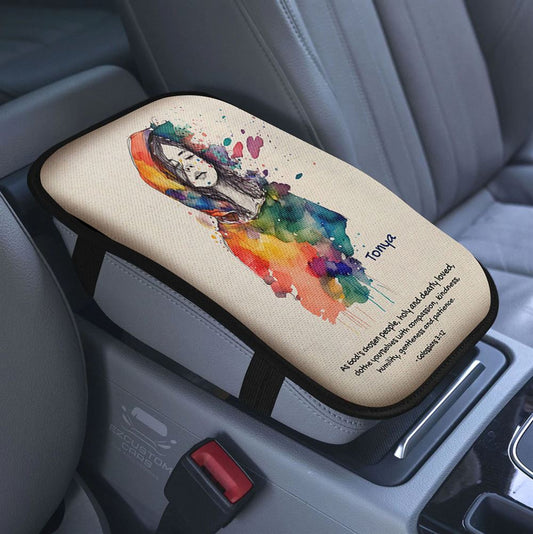 Coffee Gets Me Started Jesus Keeps Me Going Car Center Console Cover, Jesus Armrest Pad Cover, Christian Car Accessory