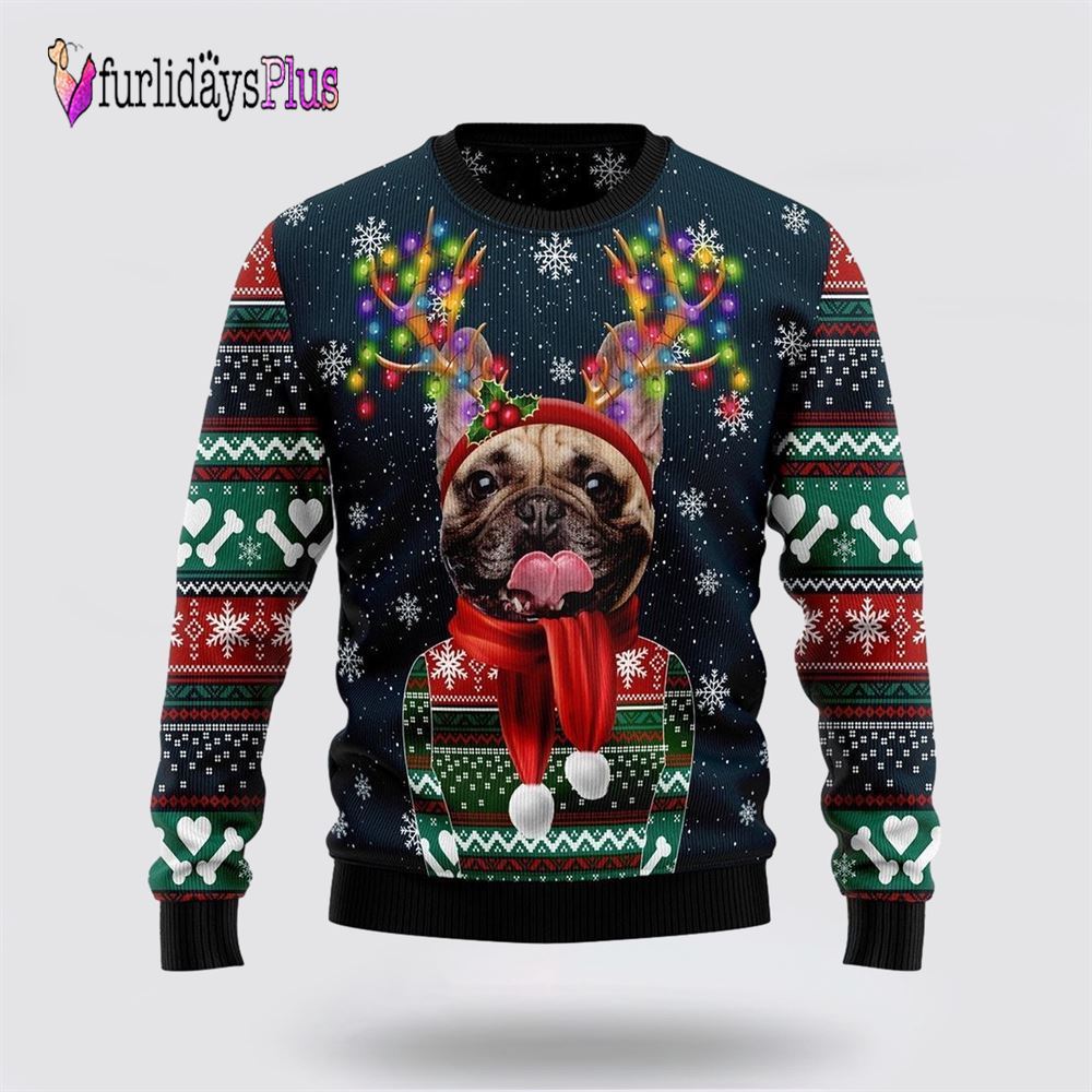 Cool French Bulldog Ugly Christmas Sweater, Dog Lover Christmas Sweater