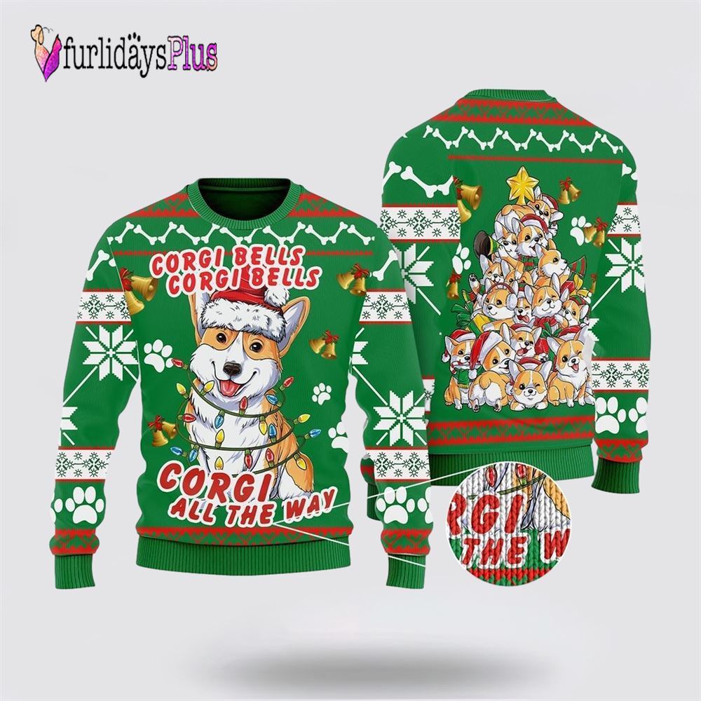 Corgi Dog Bells Christmas Ugly Christmas Sweater, Dog Lover Christmas Sweater