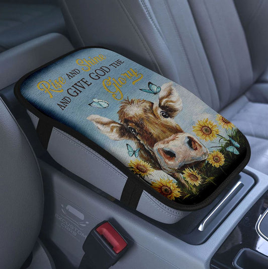 Cosmos Flower Just Breathe Car Center Console Cover, Bible Verse Armrest Pad Cover, Christian Inspirational Car Accessory