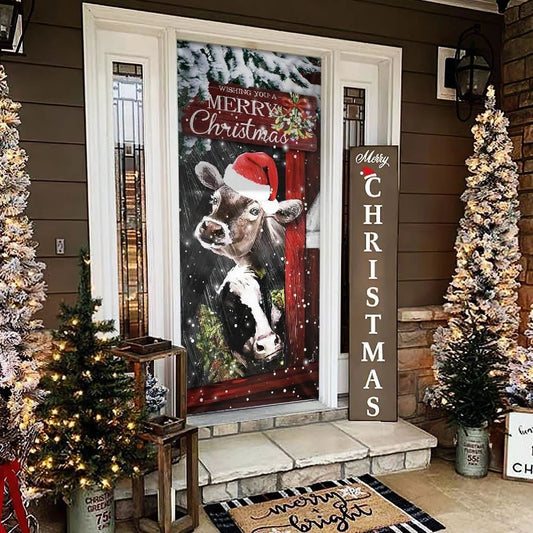 Cow Cattle Door Cover, Merry Christmas Door Cover, Cow Lover Gifts