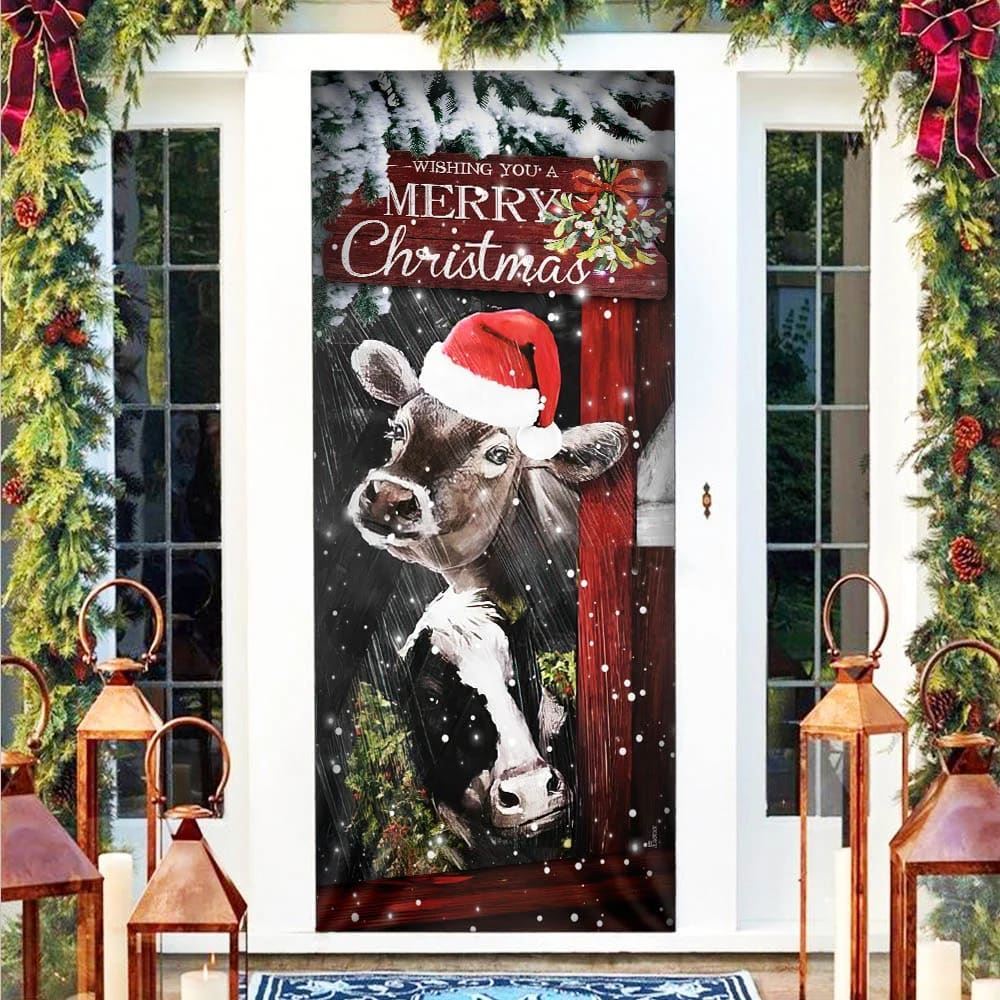 Cow Cattle Door Cover, Merry Christmas Door Cover, Cow Lover Gifts