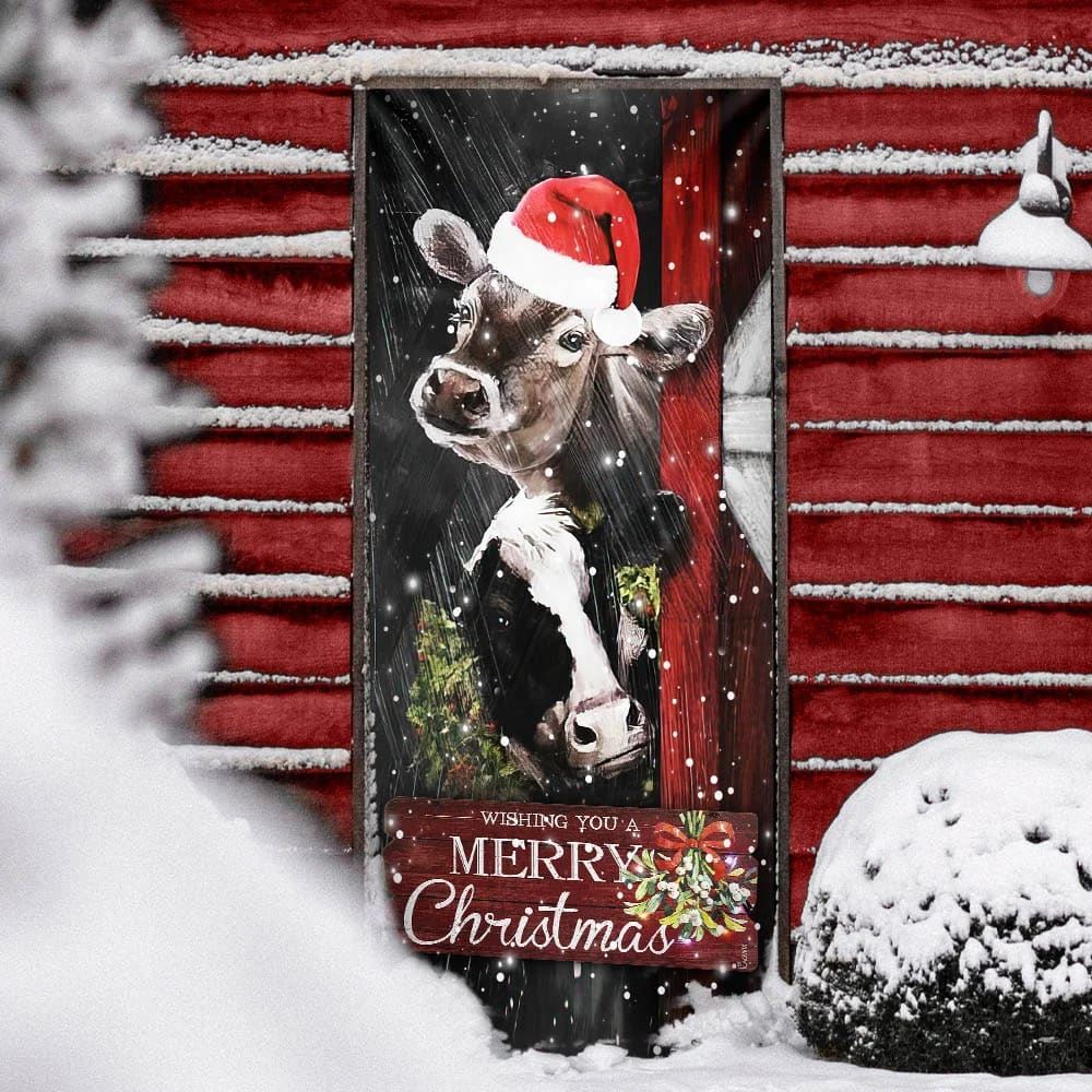 Cow Cattle Door Cover, Merry Christmas Door Cover, Cow Lover Gifts