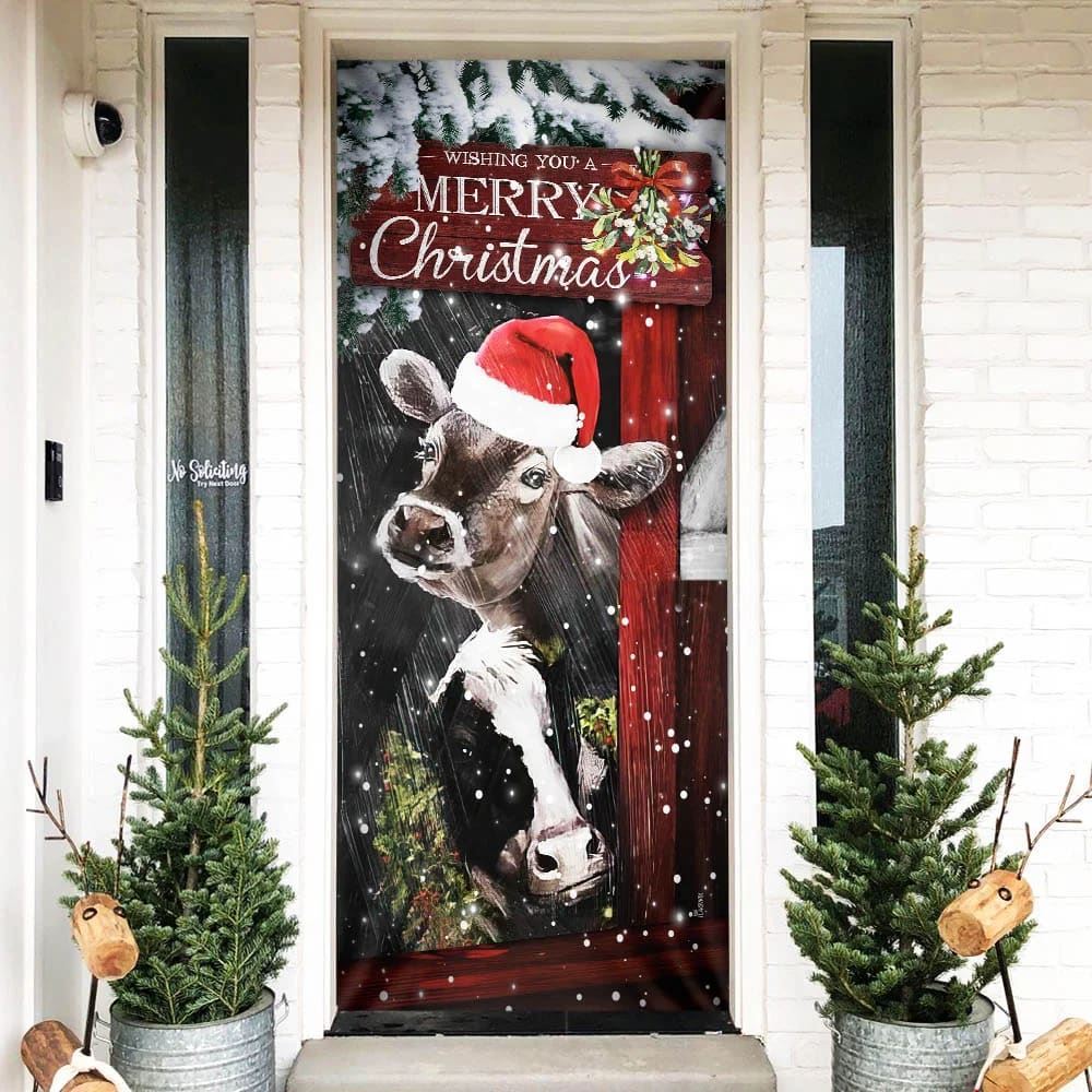 Cow Cattle Door Cover, Merry Christmas Door Cover, Cow Lover Gifts