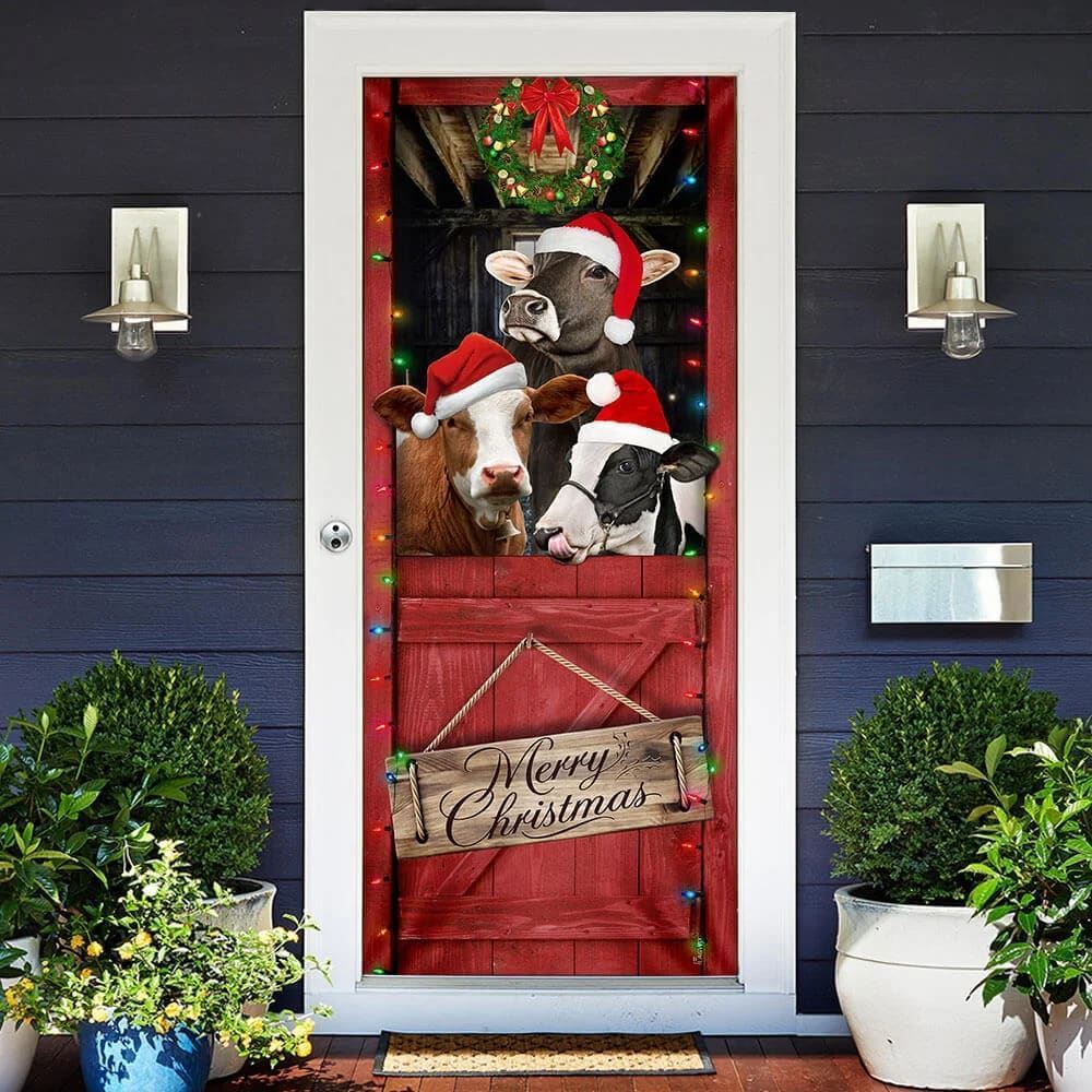 Cow Cattle, Merry Christmas Door Cover, Door Christmas Cover, Cow Lover Gifts