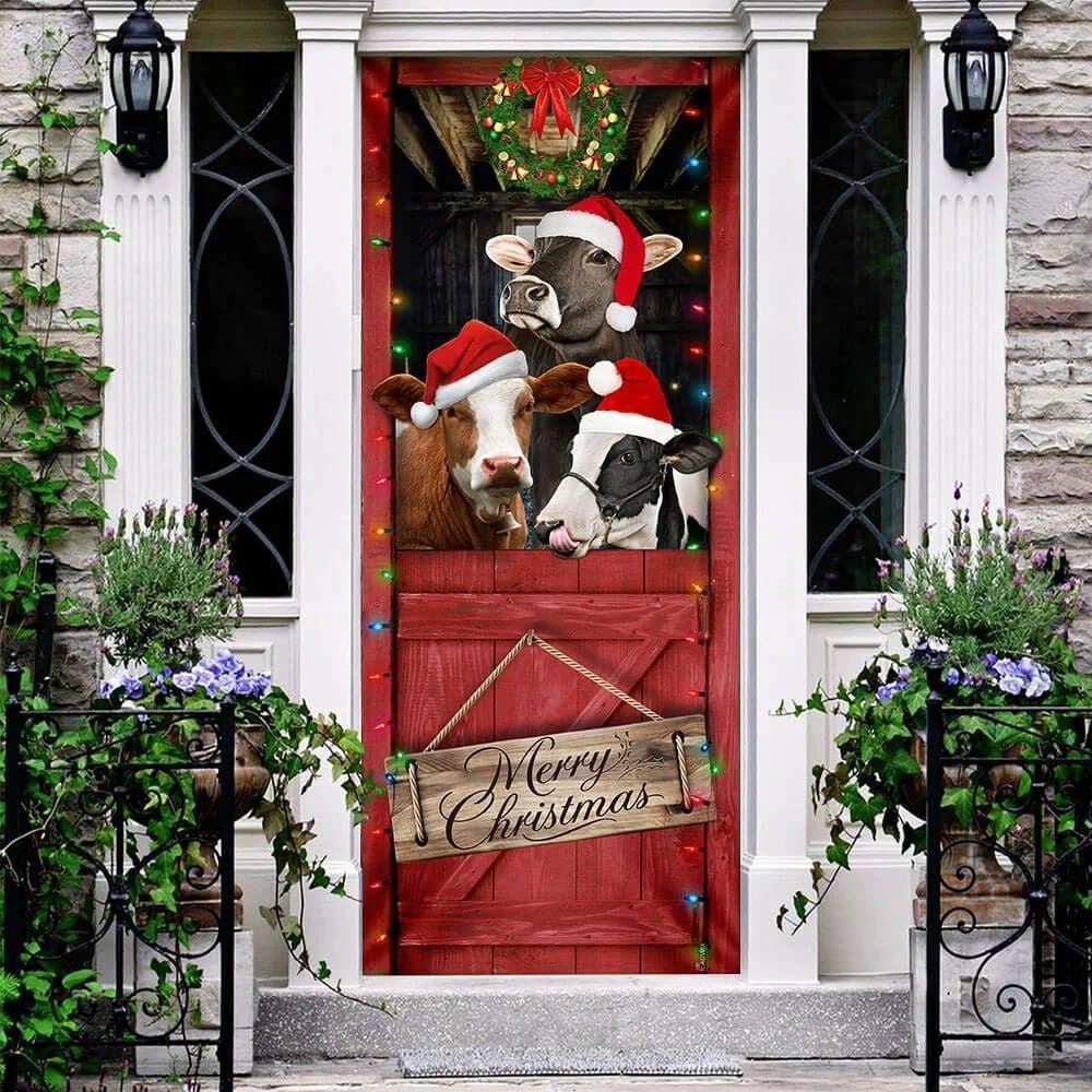 Cow Cattle, Merry Christmas Door Cover, Door Christmas Cover, Cow Lover Gifts